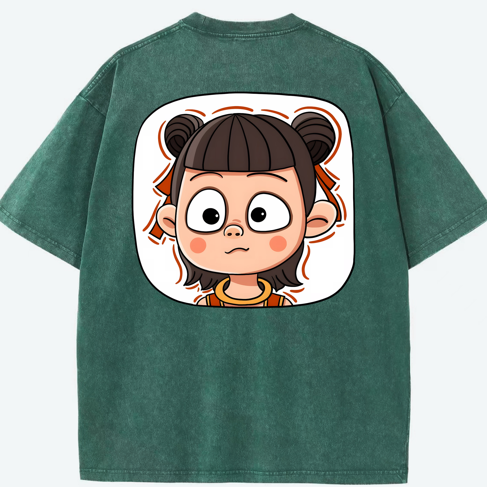 （画像用） Ne Zha 2 ナタ 魔童の大暴れ 綿100% ヴィンテージ風 半袖Tシャツ（背面プリント）